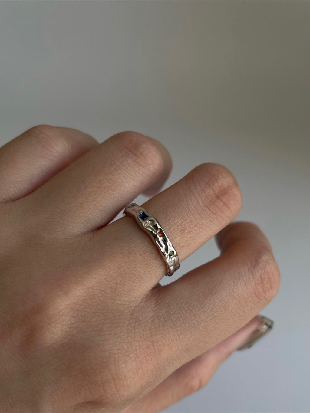 Textured Colored Zircon Silver Open Ring