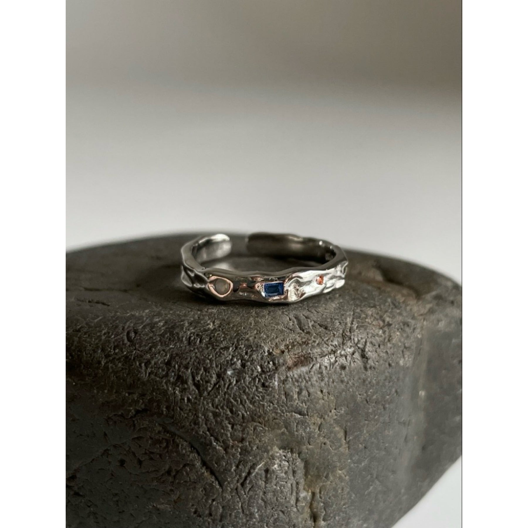 Textured Colored Zircon Silver Open Ring